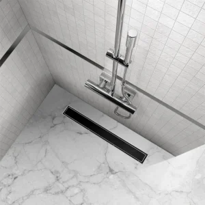 Ralo de duche em aço inox com tampa em vidro preto modelo B2