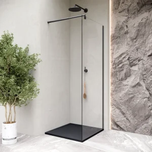 HIEMAL - Base de duche preta antiderrapante GRIPSTONE com sifão incluído