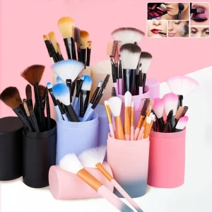 Kit com 12 Pincéis de Maquiagem – Pincéis para Blush, Sombra, Cílios e Iluminador