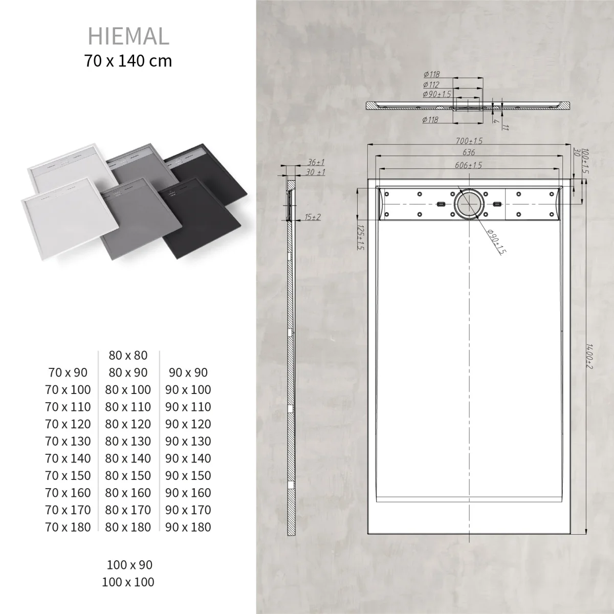 HIEMAL - Base de duche preta antiderrapante GRIPSTONE com sifão incluído - Image 8