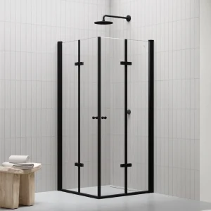 EMMA - Cabine de duche com portas articuladas, vidro 6 mm e perfil preto mate