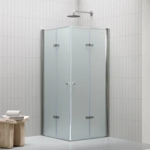 EMMA - Cabine de duche com portas articuladas, vidro fosco 6 mm e perfil cromado