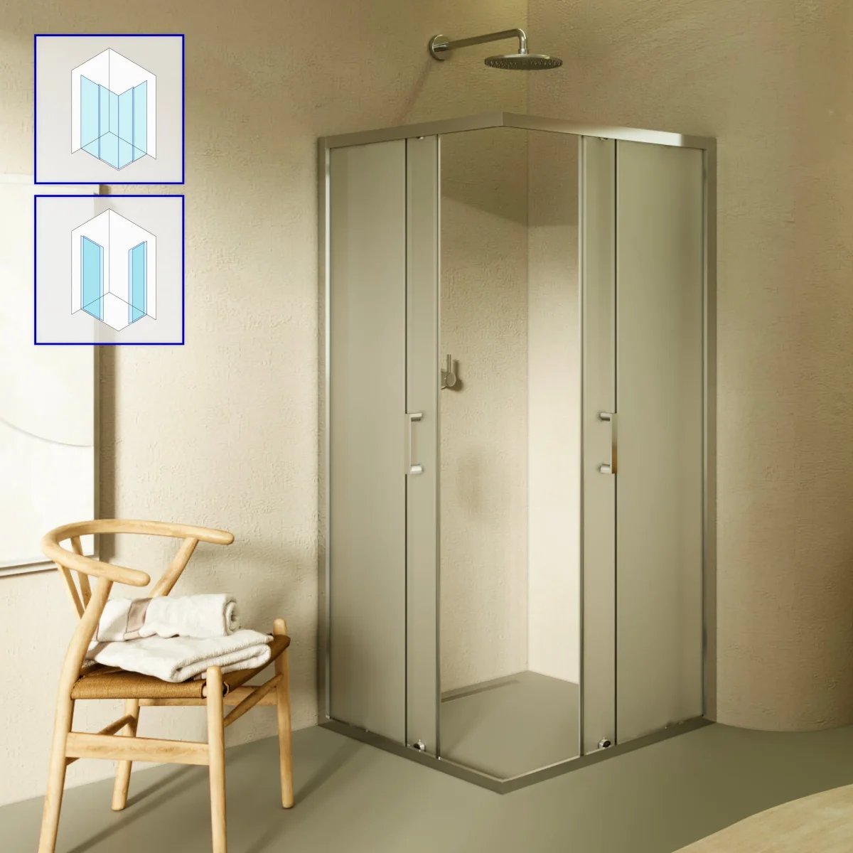DIANA - Cabine de duche de canto com portas de correr em vidro temperado fosco - Image 3