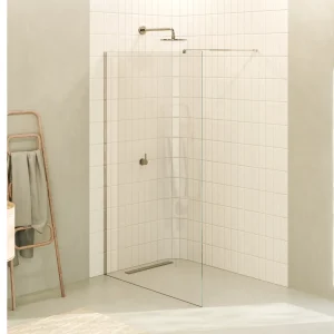 FIONA - Painel de duche walk-in em vidro temperado 8 mm com perfil cromado e barra 23M
