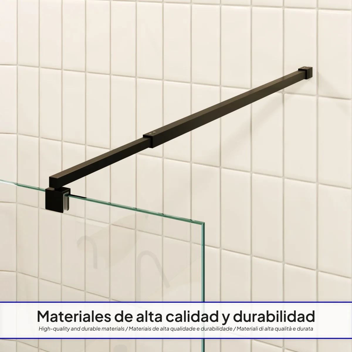 FIONA - Painel de duche walk-in em vidro temperado 8 mm com perfil preto mate e barra 22BM - Image 5