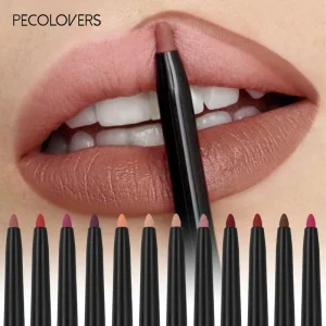Lápis Delineador Labial Impermeável Mate 12 Cores - Contorno Vermelho Longa Duração Hidratante