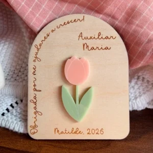 Íman Personalizado com Tulipa para Educadora, Professora ou Auxiliar | Prenda de Final de Ano em Madeira