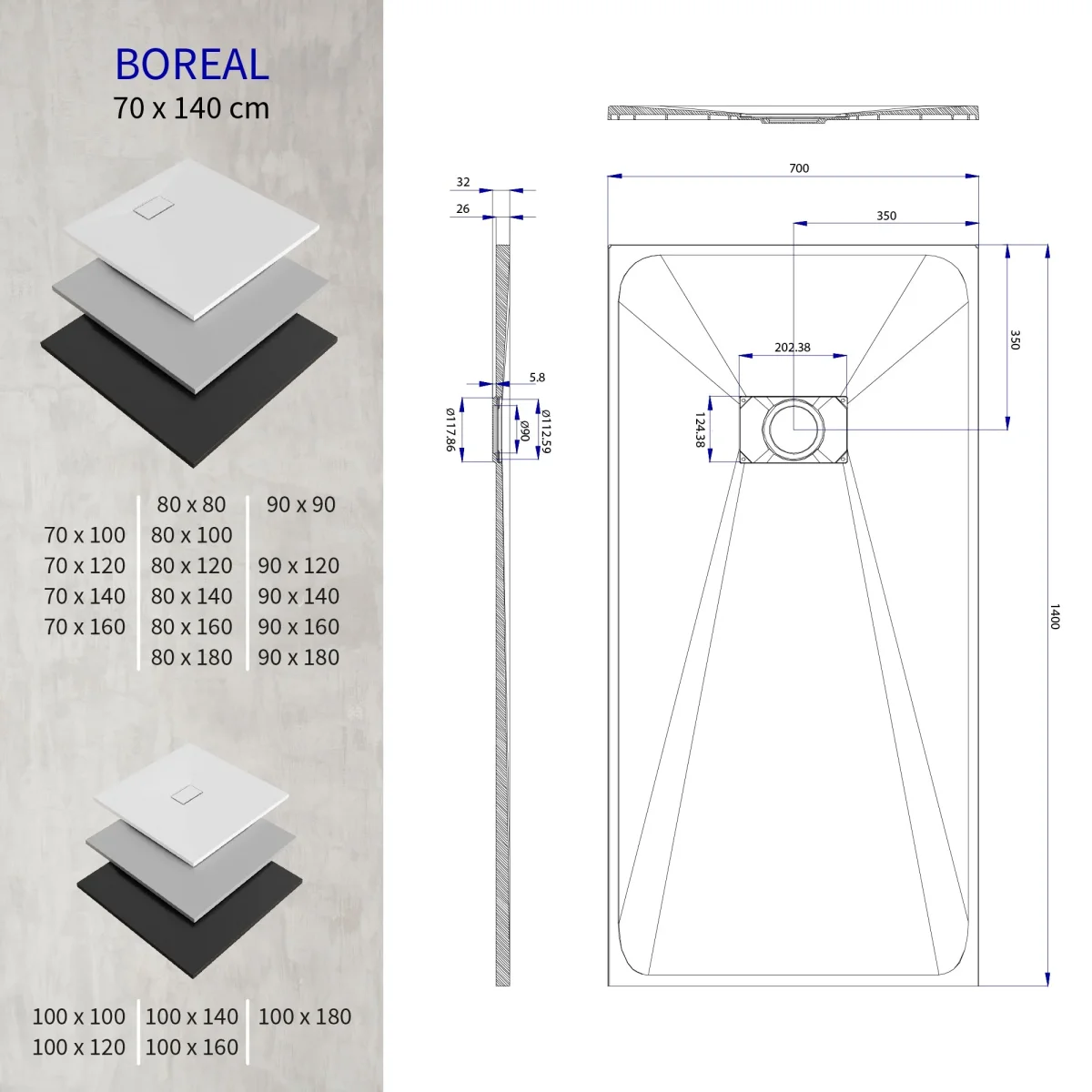 BOREAL - Base de duche preta antiderrapante GRIPSTONE com sifão incluído - Image 8
